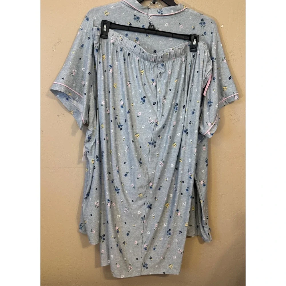 Croft & Barrow Pajama Set Women 4X Blue Floral Button Down Top Capri NEW